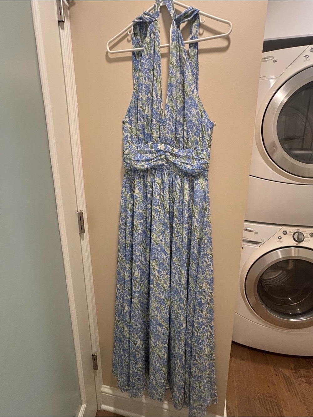 H&M Blue and Green Floral Halter Maxi Dress